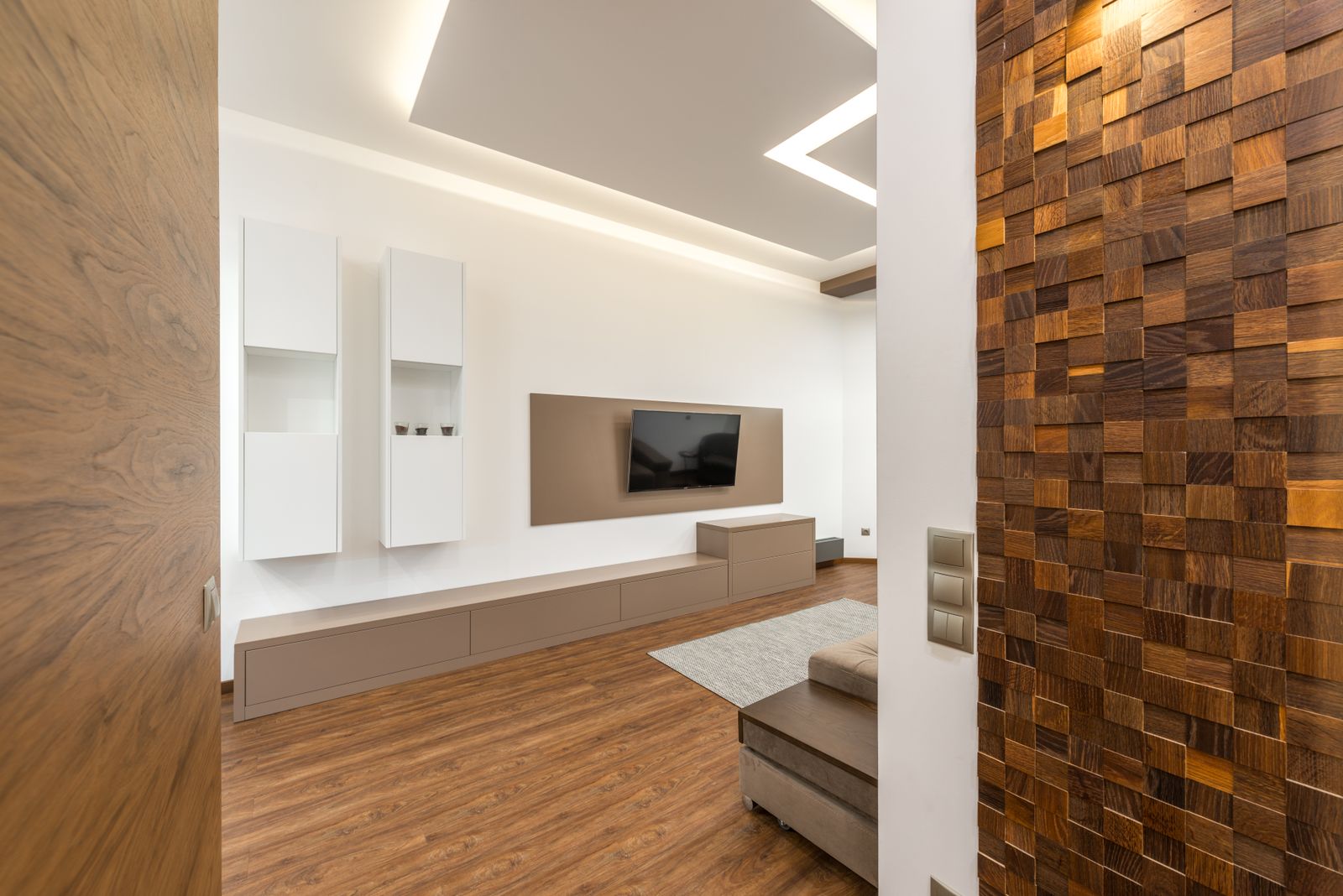 Bespoke media wall with recessed TV
